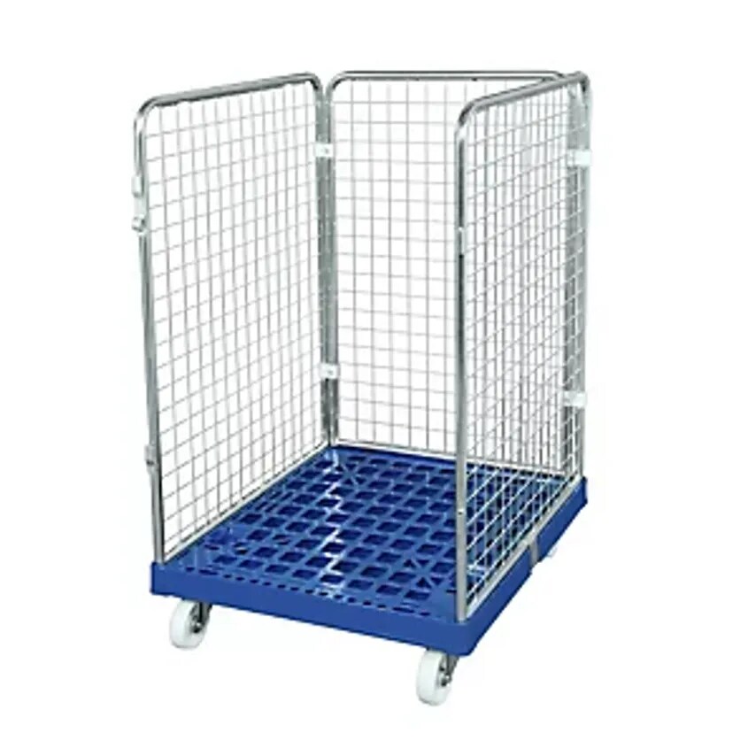ESB Wire Mesh Container With Plastic Dolly, 3-sided, Effective Height 1020mm
