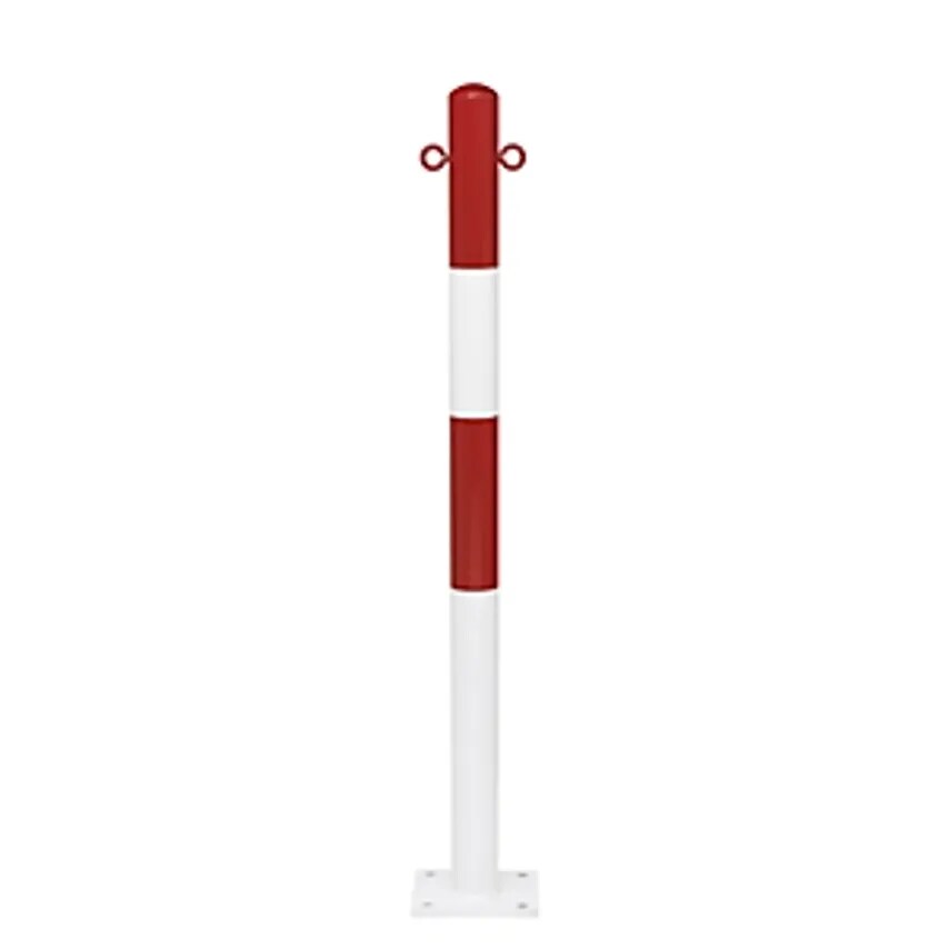 Moravia Barrier Post, For Bolting In Place, 90mm, Painted Red/White, 2 Eyelets