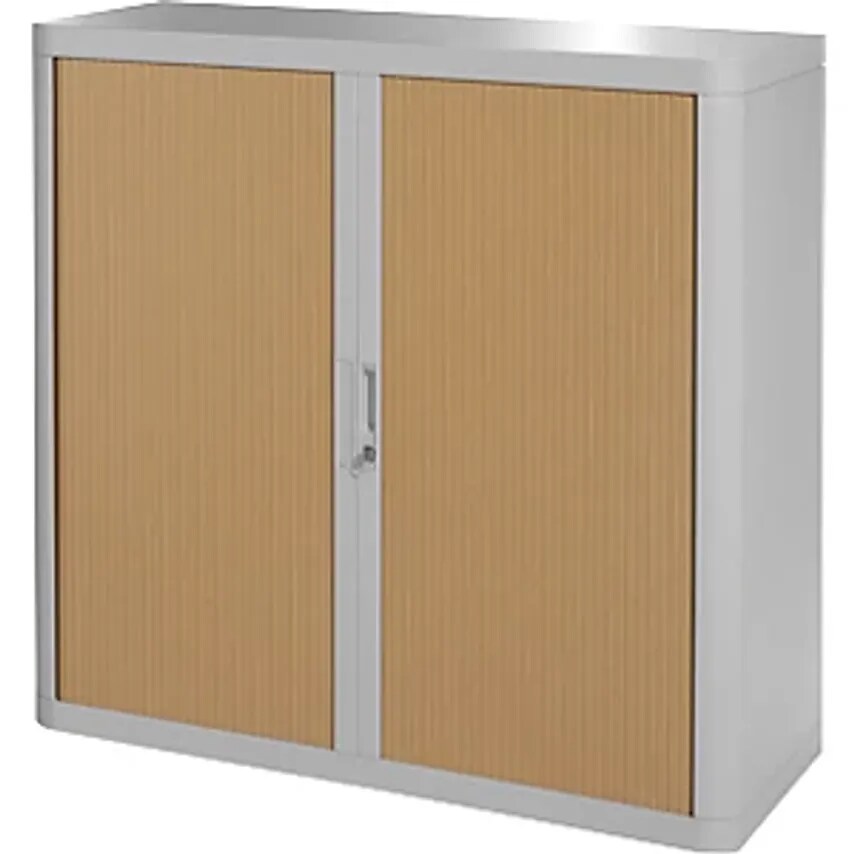 Paperflow easyOffice Roller Shutter Cupboard, 2 Shelves, Height 1040mm, Grey/Bee