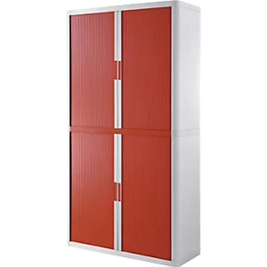 Paperflow easyOffice Roller Shutter Cupboard, 4 Shelves, Height 2040mm, White/Re