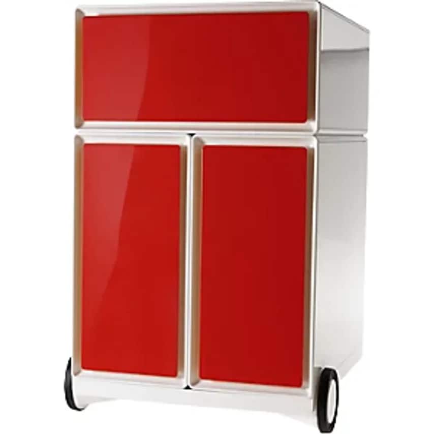 Paperflow easyBox Mobile Pedestal, 1 Drawer, 2 Suspension File Drawers, White/Re