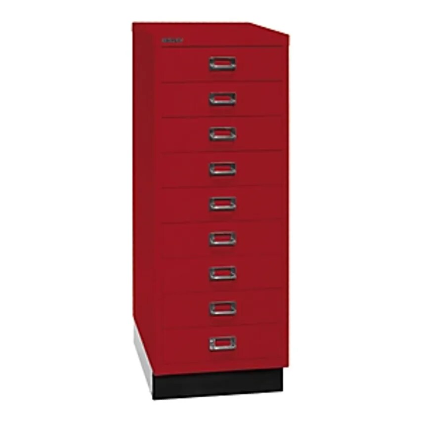 Bisley MultiDrawer 39 Series, With Plinth, A3, 9 Drawers, Cardinal Red, Black