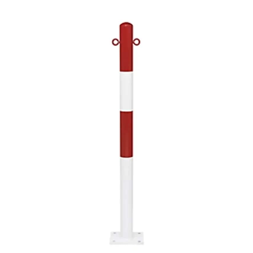 Moravia Barrier Post, For Bolting In Place, 60mm, Painted Red/White, 2 Eyelets