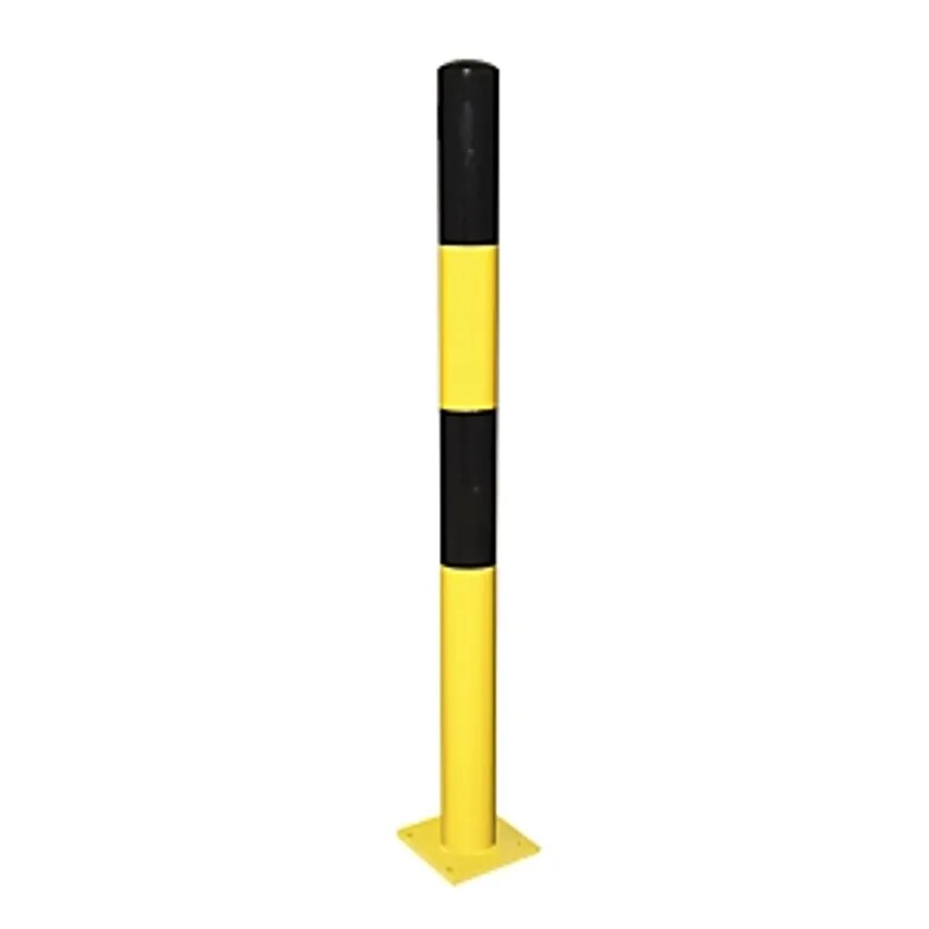 Moravia Barrier Post, For Bolting In Place, 76mm, Painted Black/Yellow, 2 Eyelet