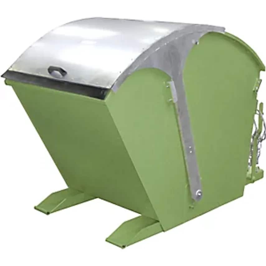 EUROKRAFTpro Tilting Skip With Round Lid, Capacity 1 m, Reseda Green- you get 2