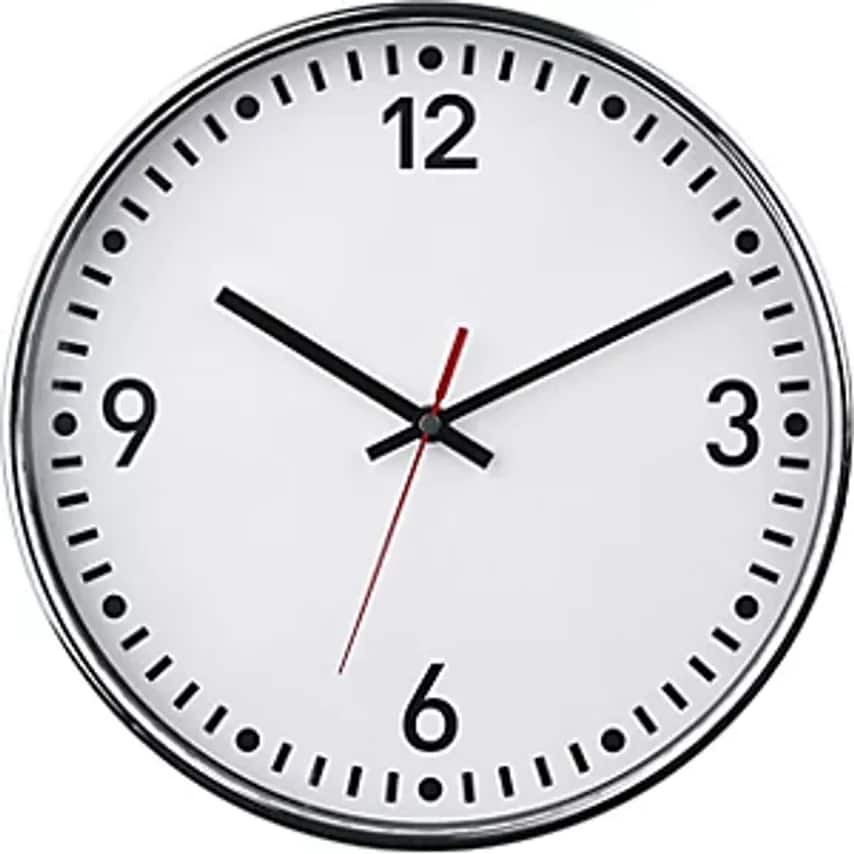 BRK Wall Clock, 300mm, Quartz Clock, White Clock Face, With Numbers And Lines