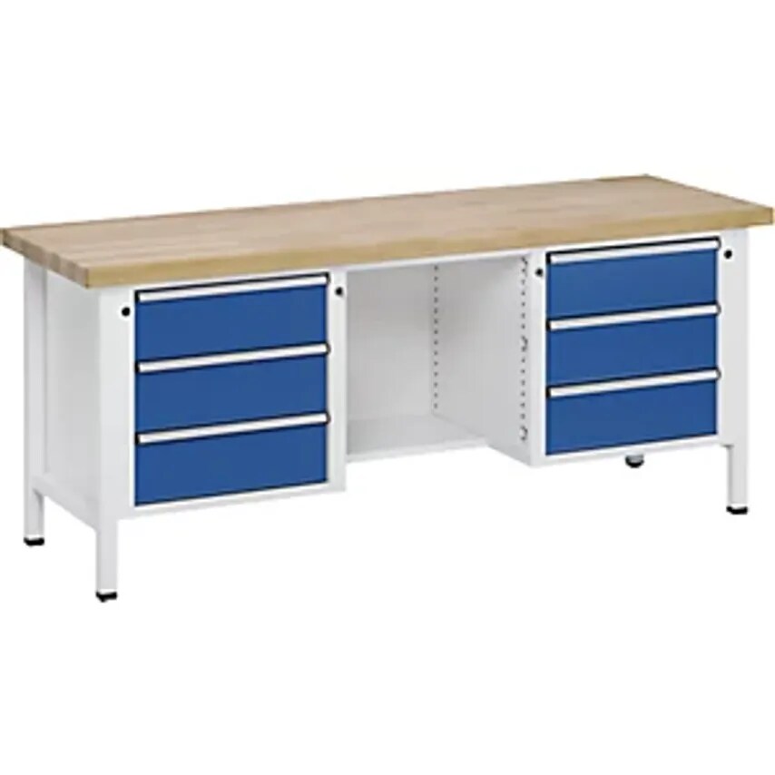 ANTON KESSEL GMBH Workbench, Frame Construction, 6 Drawers, 1/2 Shelf, Height 89