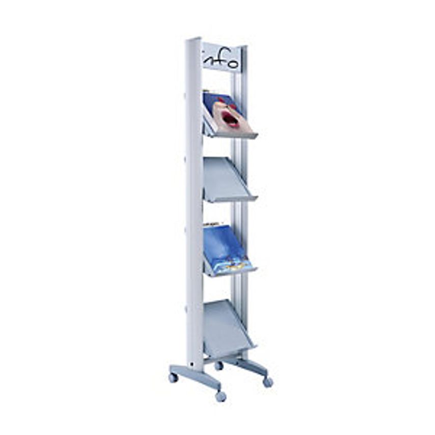 Paperflow Mobile Metal Brochure Display Stand, With Metal Shelves, Width 330mm