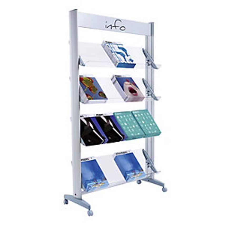 Paperflow Mobile Metal Brochure Display Stand, With Plexiglas Shelves, Width 940