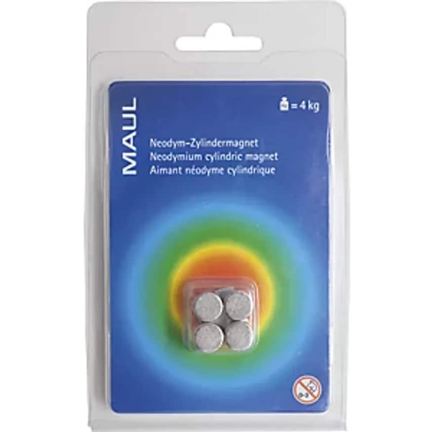 Maul Cylindrical Magnet, 10mm, Pack Of 16, Adhesive Force 4 Kg