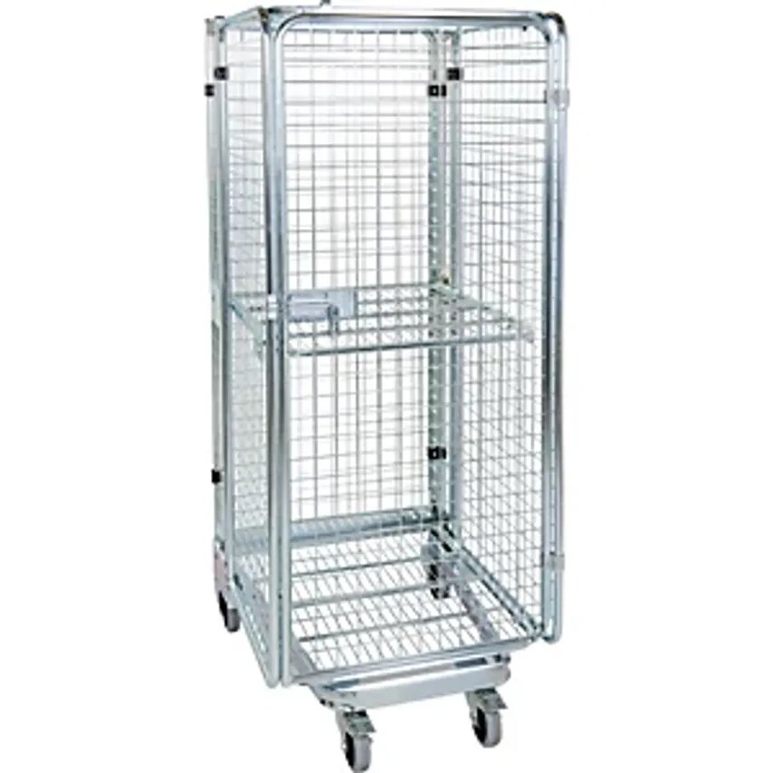 ESB Roll Container, Theft Proof, 5-sided, With Mesh Shelf and Shelf, - you get 5