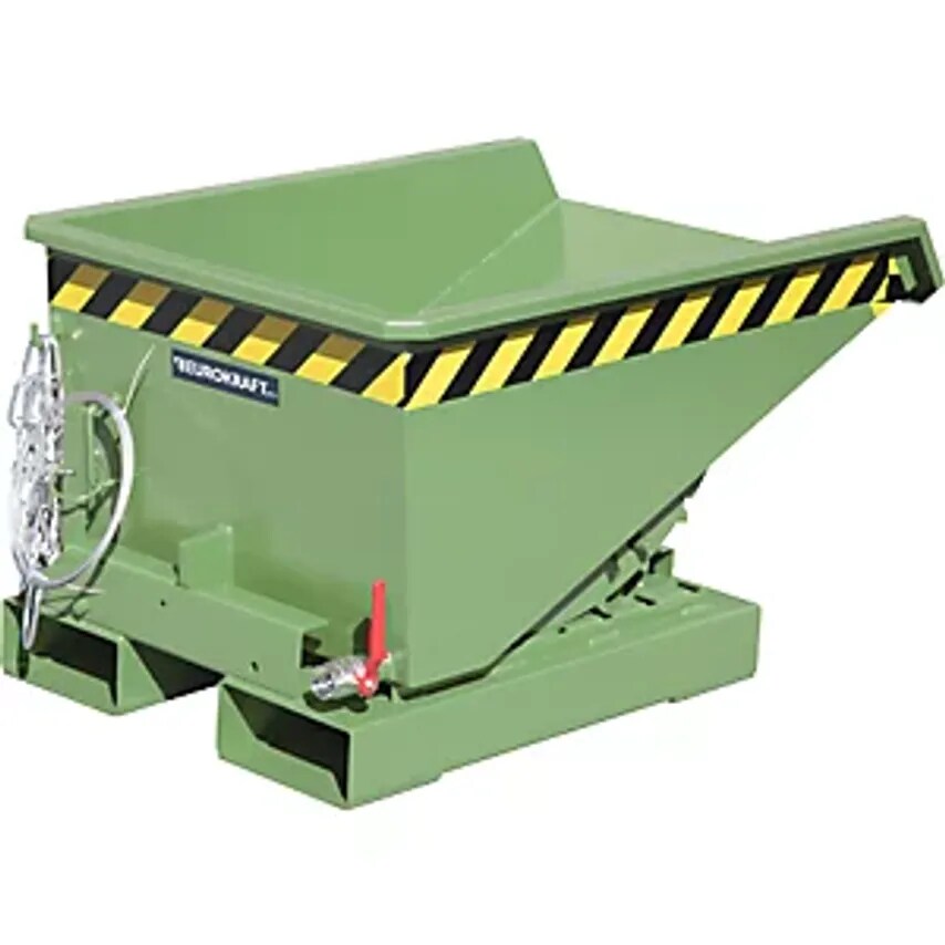 EUROKRAFTpro Mini Tilting Skip For Chippings, Capacity 0.15 m, Green RAL 6011