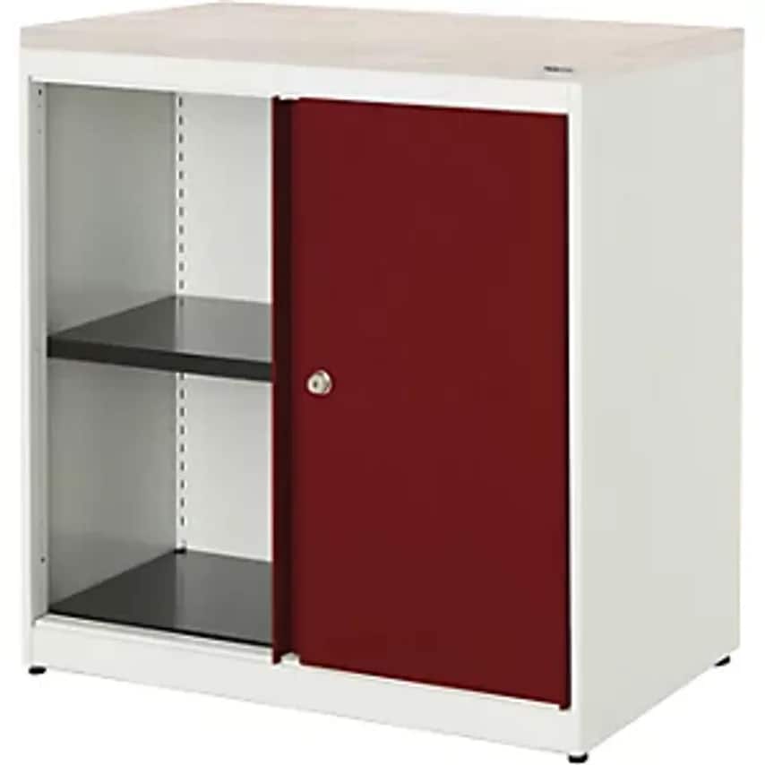MAUSER Sliding Door Cupboard - HxWxD 830 X 800 X 432mm - Pure White/Ruby Red/Alp
