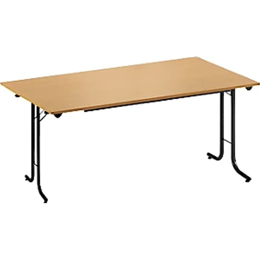 SODEMATUB Folding Table - With Rounded Edges - 1400 X 700mm, Black Frame, Beech