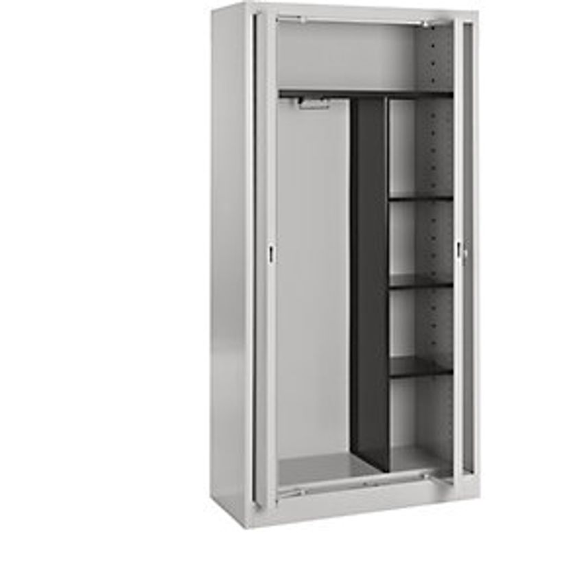 MAUSER Steel Cupboard With Flush Doors, Wardrobe, 3 Short Shelves, Depth 420mm,