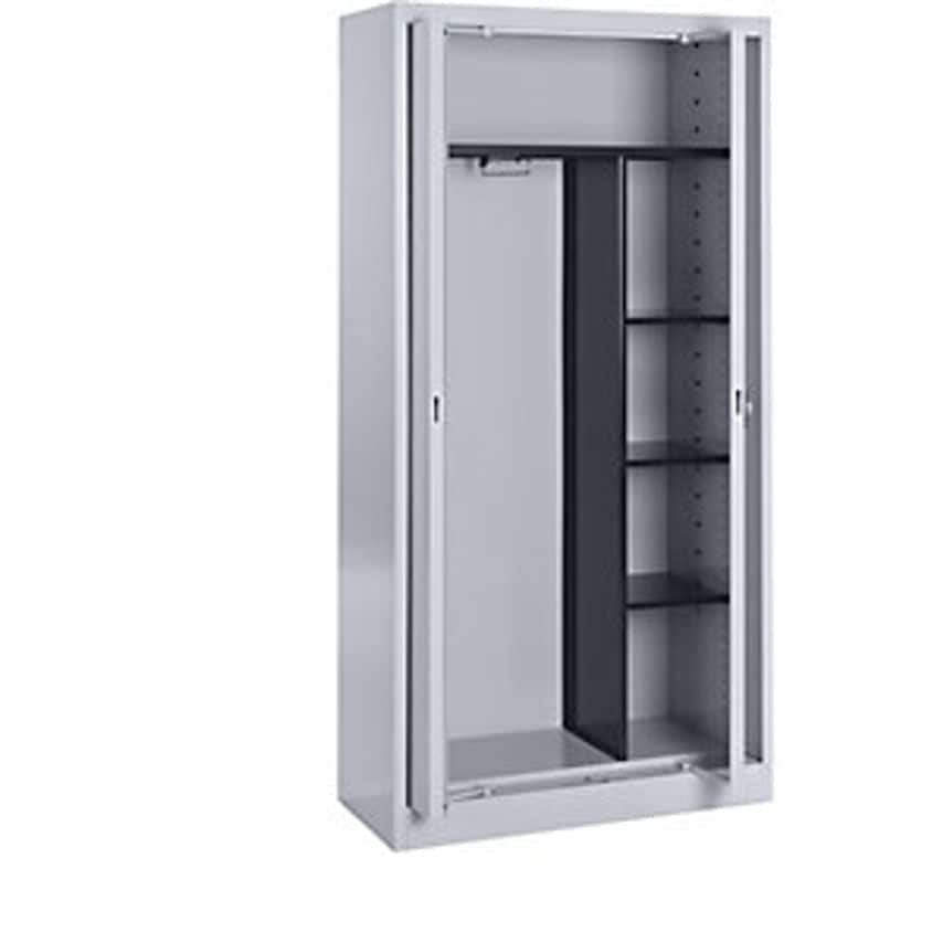 MAUSER Steel Cupboard With Flush Doors, Wardrobe, 3 Short Shelves, Depth 420mm,