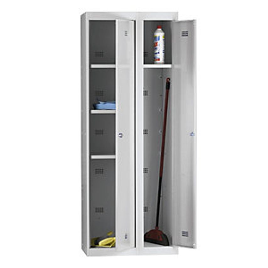 WOLF Steel Locker, Flat Pack, 2 Compartments, Overall Width 700mm, Light Grey/Li