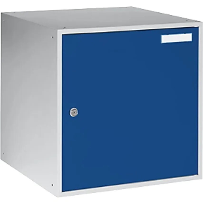 EUROKRAFTpro Cube Locker, HxWxD 450 X 450 X 450mm, Light Grey Body/Gentian Blue