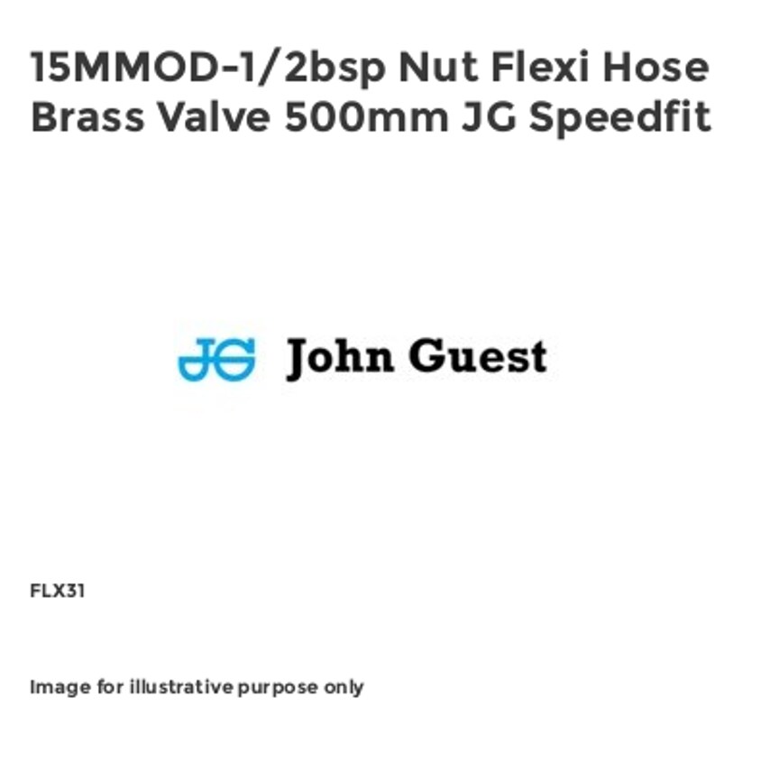 John Guest 15MMOD-1/2bsp Nut Flexi Hose Brass Valve 500mm JG Speedfit FLX31