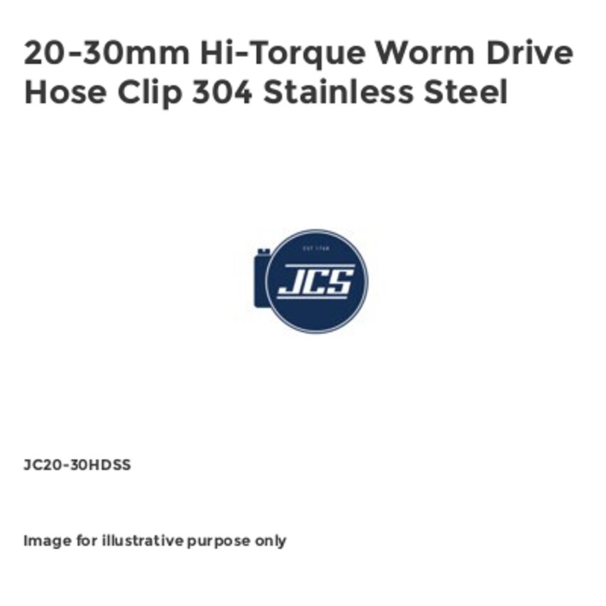 JCS 20-30mm Hi-Torque Worm Drive Hose Clip 304 Stainless Steel JC20-30HDSS
