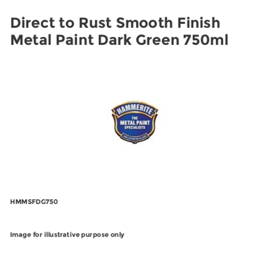 Shop Hammerite Direct to Rust Smooth Finish Metal Paint Dark Green 750ml Exterior Paints Zoro UK