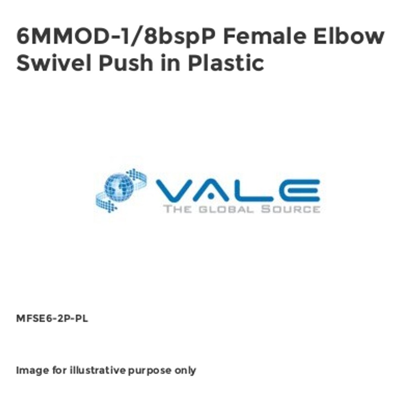 Vale 6MMOD-1/8bspP Female Elbow Swivel Push in Plastic MFSE6-2P-PL
