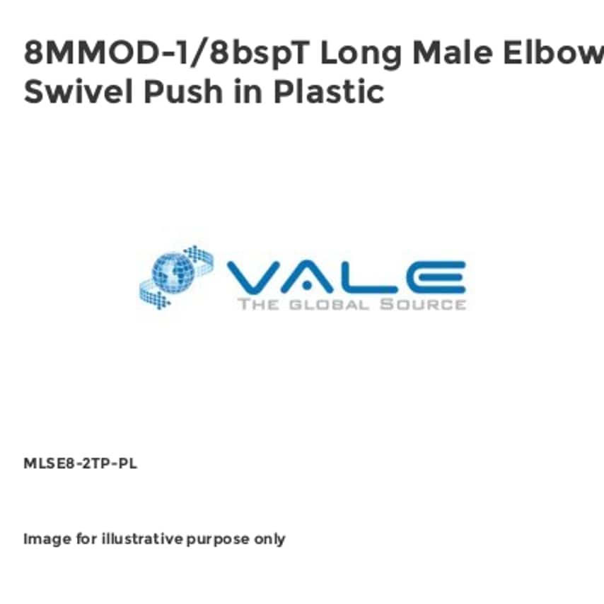 Vale 8MMOD-1/8bspT Long Male Elbow Swivel Push in Plastic MLSE8-2TP-PL