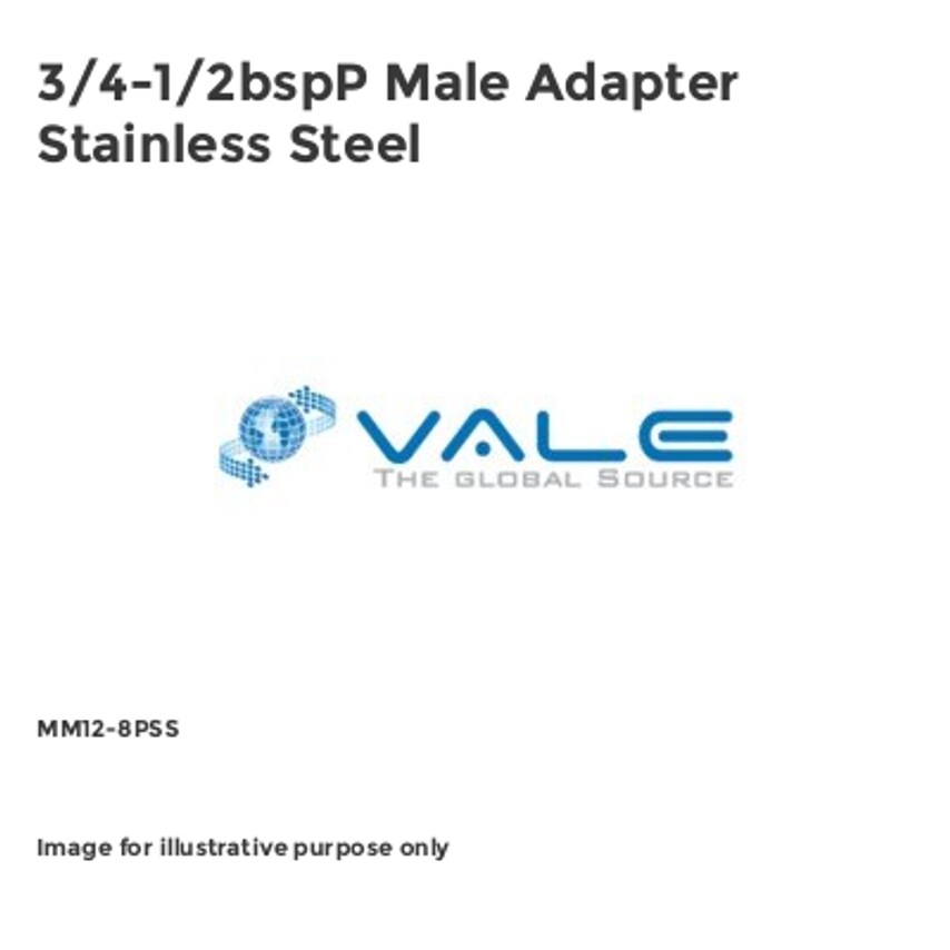 Vale 3/4-1/2BSPP Male Adapter Stainless Steel
