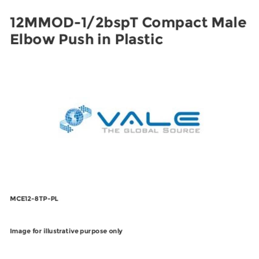 Vale 12MMOD-1/2bspT Compact Male Elbow Push in Plastic MCE12-8TP-PL