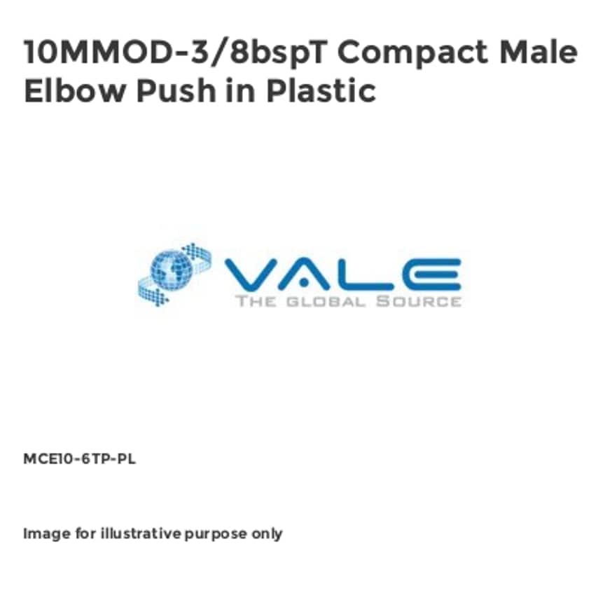 Vale 10MMOD-3/8bspT Compact Male Elbow Push in Plastic