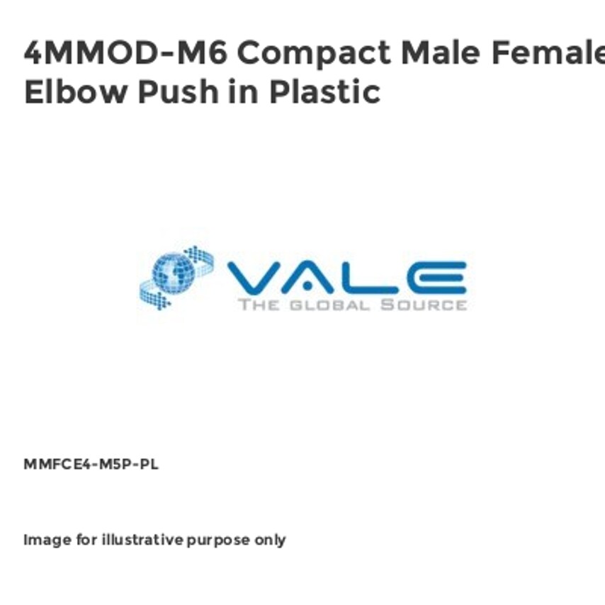 Vale 4MMOD-M6 Compact Male Female Elbow Push in Plastic MMFCE4-M5P-PL