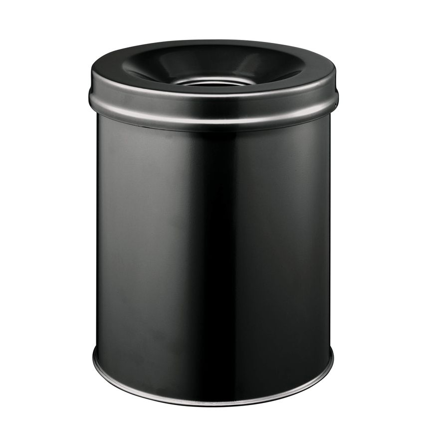 Durable Fire Extinguishing Metal Waste Bin, Tuv Certified, 15L, Black