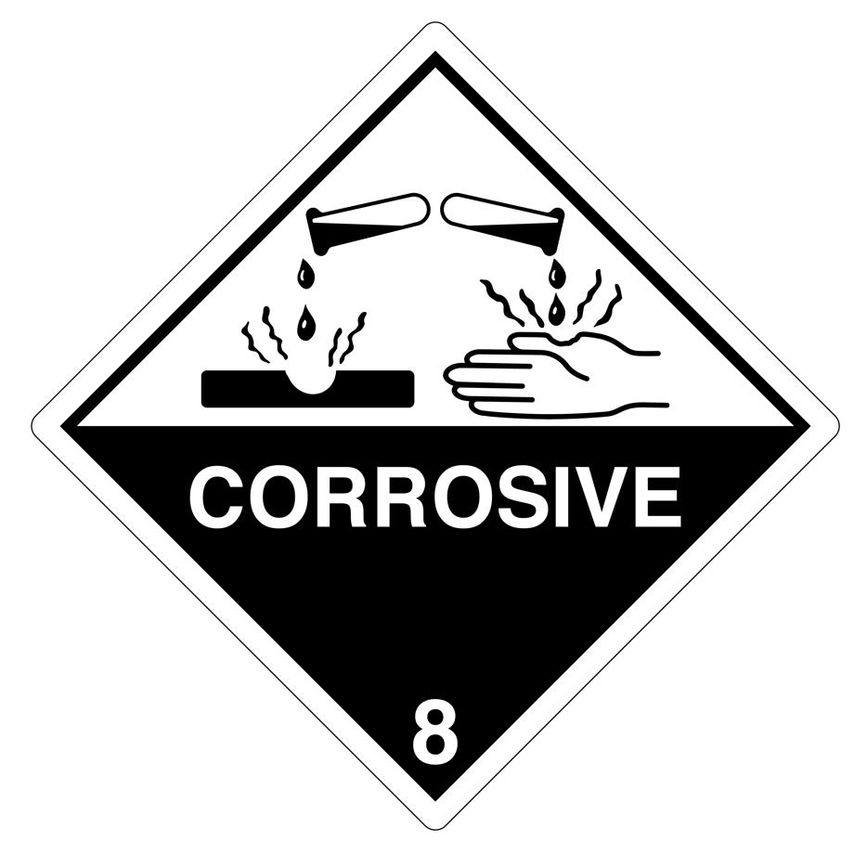 Packed Up Dangerous Goods Placard Corrosive 250 x 250mm (Moq 15)- you get 15