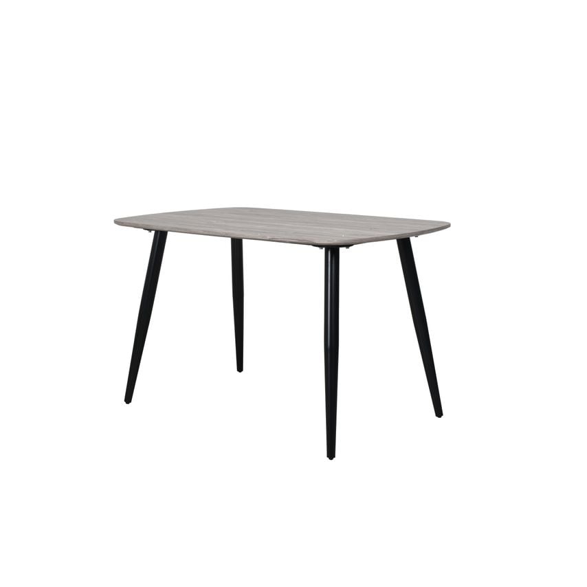Contemporary Rectangular Dining Table, Grey Oak Effect with Black Tapered Legs