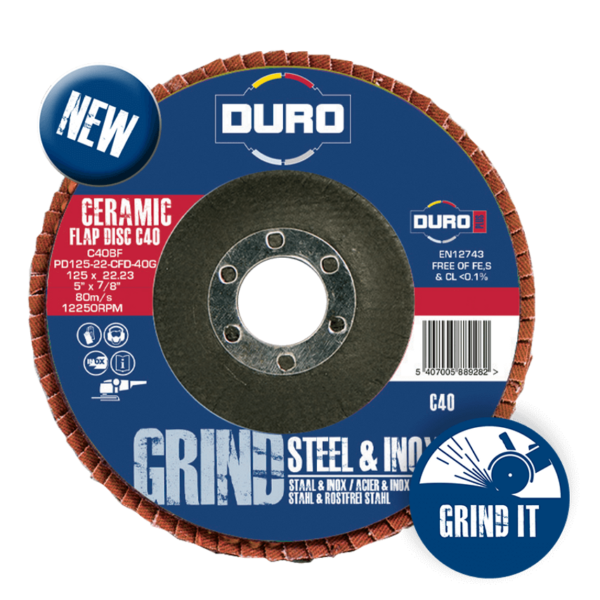 DURO 115 x 22.2 P100 - Bf Steel/Inox - Ceramic Flap Disc- you get 10