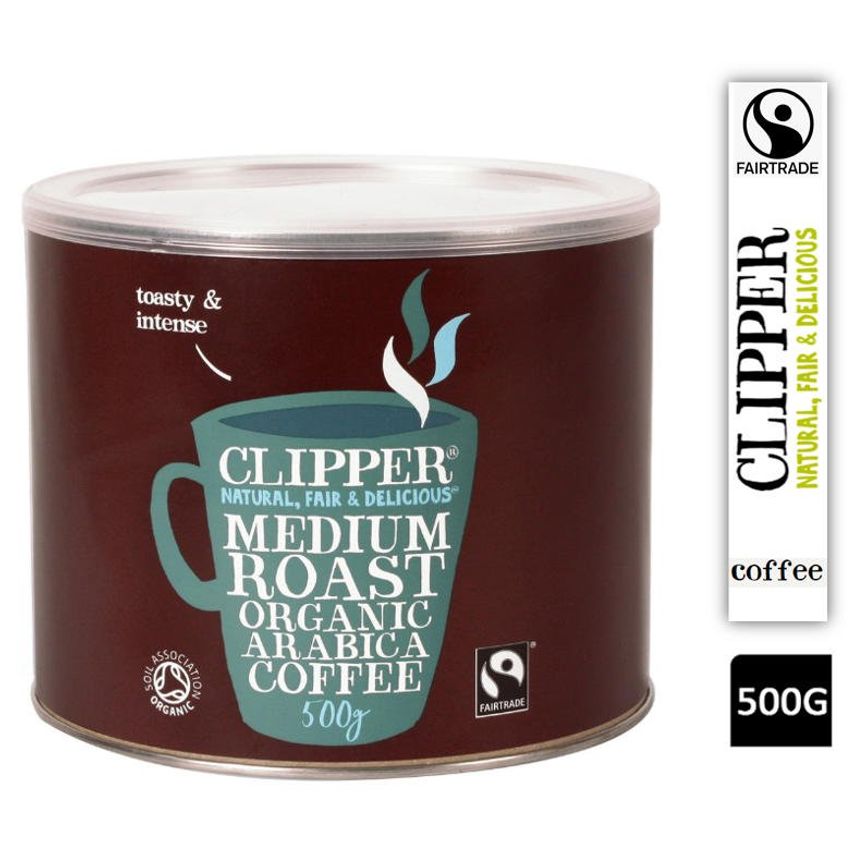 Clipper Fair Trade Medium Roast Organic Arabica Coffee 500g - Pack (4)