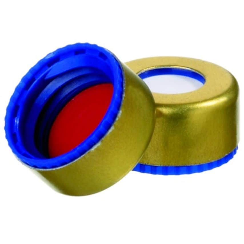 Thermo Scientific Magnetic Blue/Gold Screw Cap (9mm) (Pp White Silicone/Red PTFE