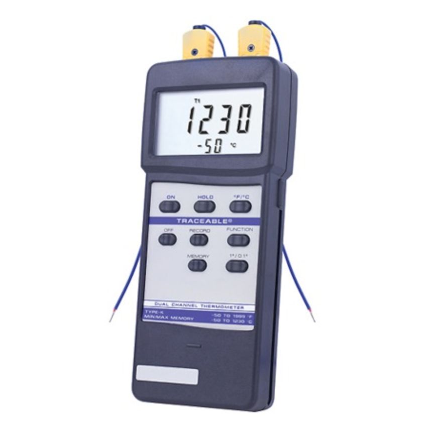 Large-Display Dual-Channel Thermocouple Thermometer With Calibration