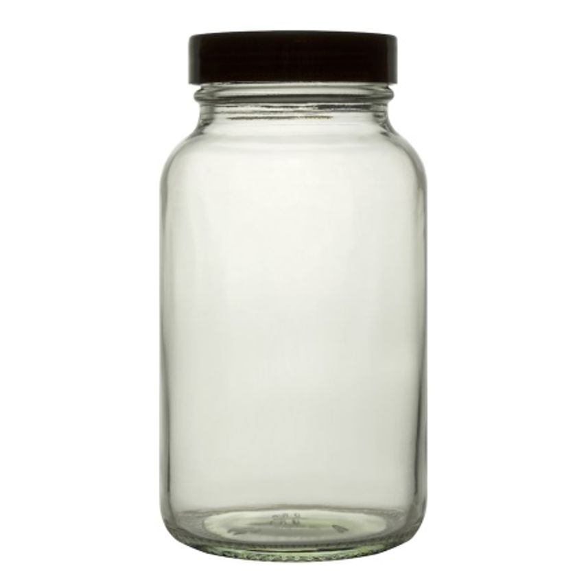 Clear Glass Powder Bottle With Separate Black Cap - 500mL - Pack of 33