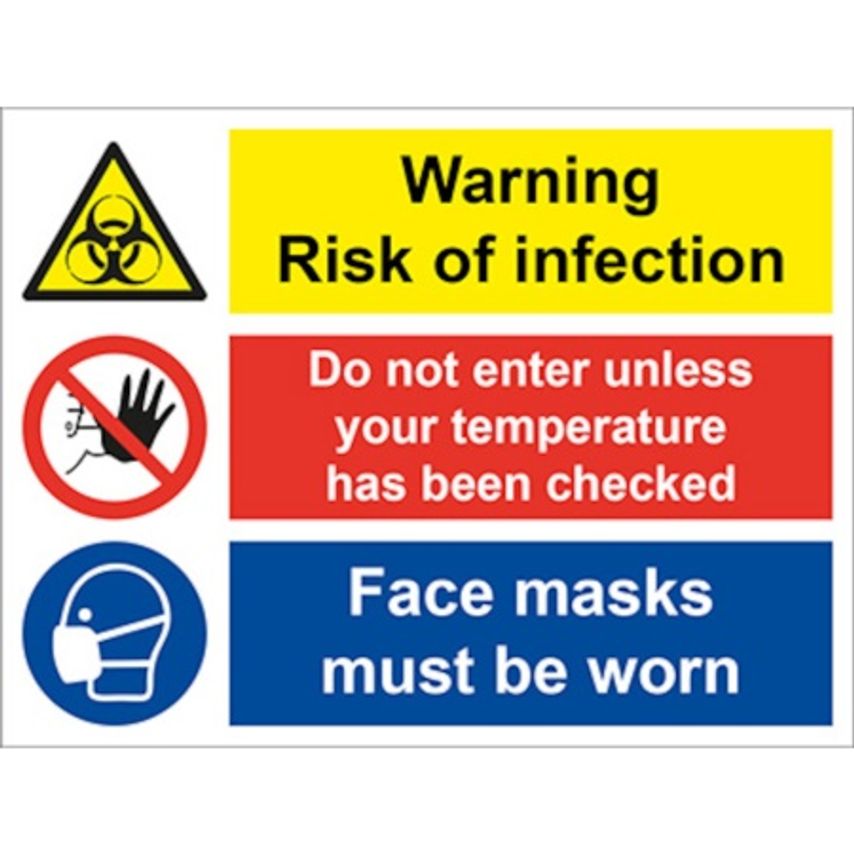 COVID-19 Warning Temp Masks HS Sign Rigid 400 x 300mm