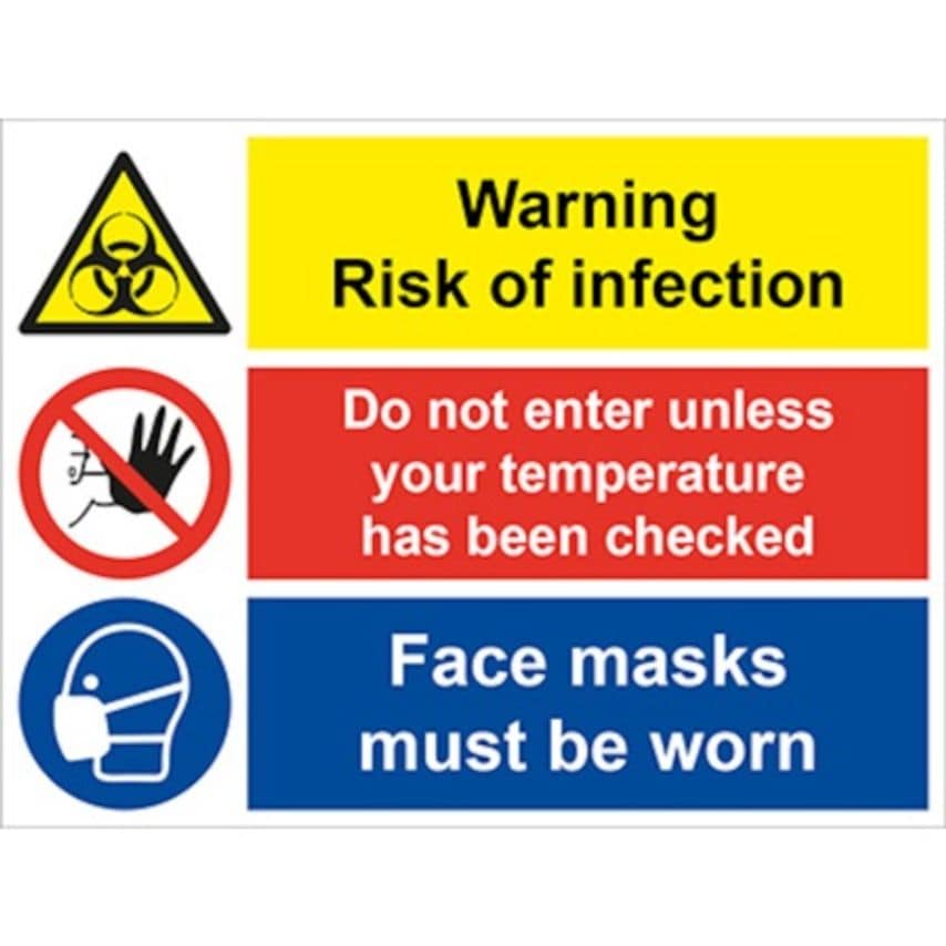 COVID-19 Warning Temp Masks HS Sign Rigid 800 x 600mm