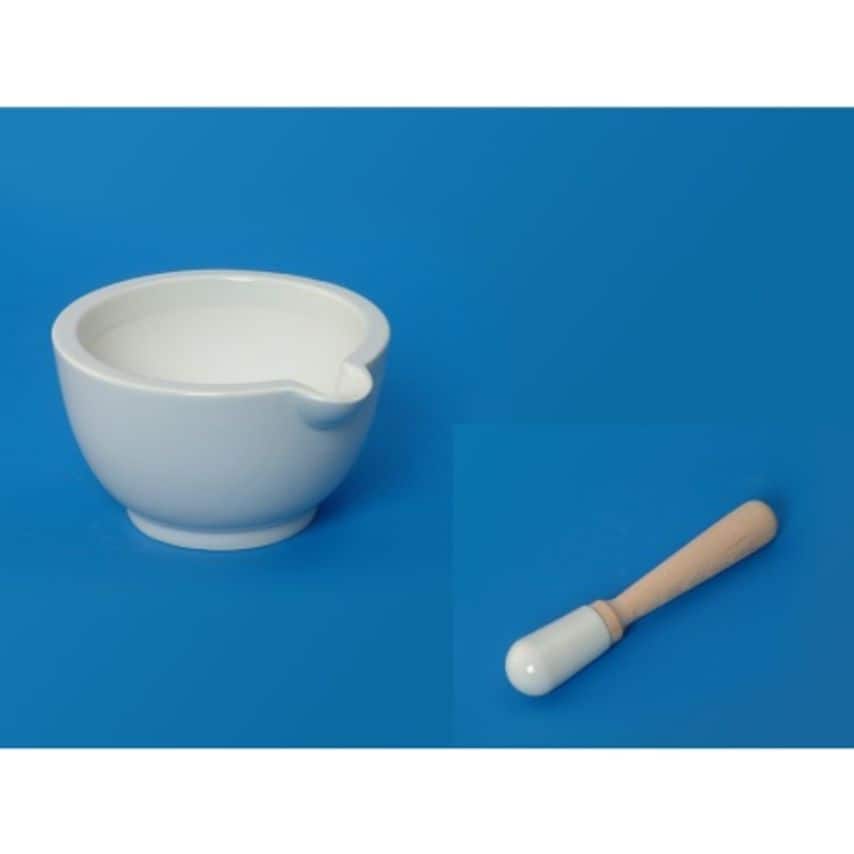 Porcelain Mortar and Pestle With Wooden Handle 152mm Diameter