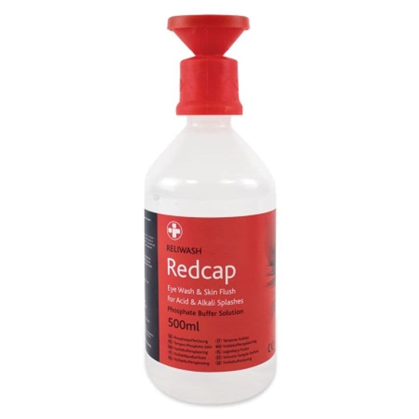 Redcap - Reliwash Buffered Phosphate Solution 500ml Sterile - Including Eyebath Cap