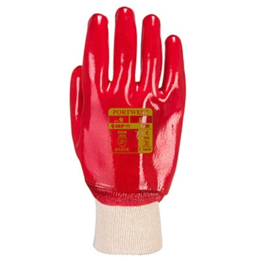 Portwest A400 Red PVC Knitwrist Gloves - Large - Pack of 12