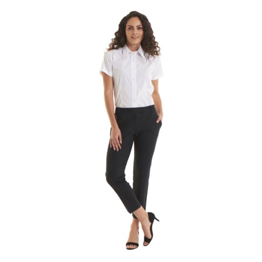 WORK IN STYLE Ladies White Poplin Short Sleeve Shirt 65% Polyester 35% Cotton Si