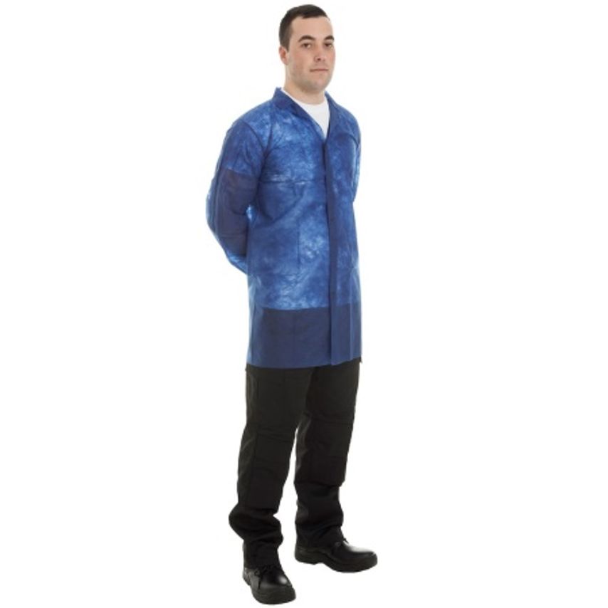 Supertouch Non-Woven Lab Coat With Velcro Blue - Large - Pack of 50