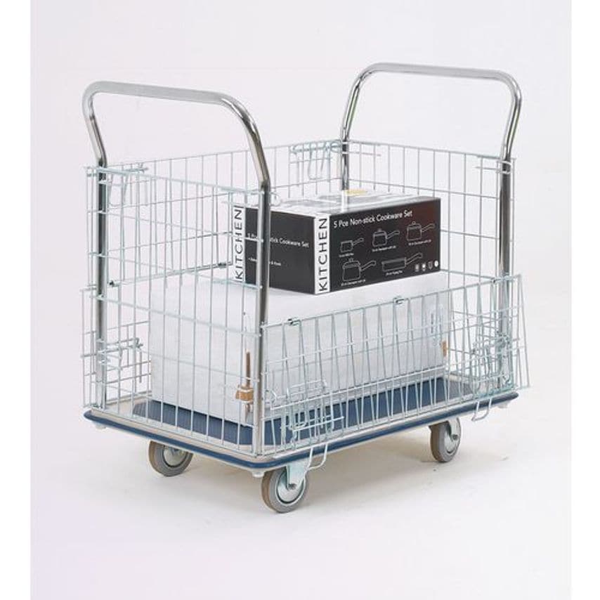 Slingsby Platform Truck With Chrome Mesh Panel Sides and Ends - 370kg Capacity