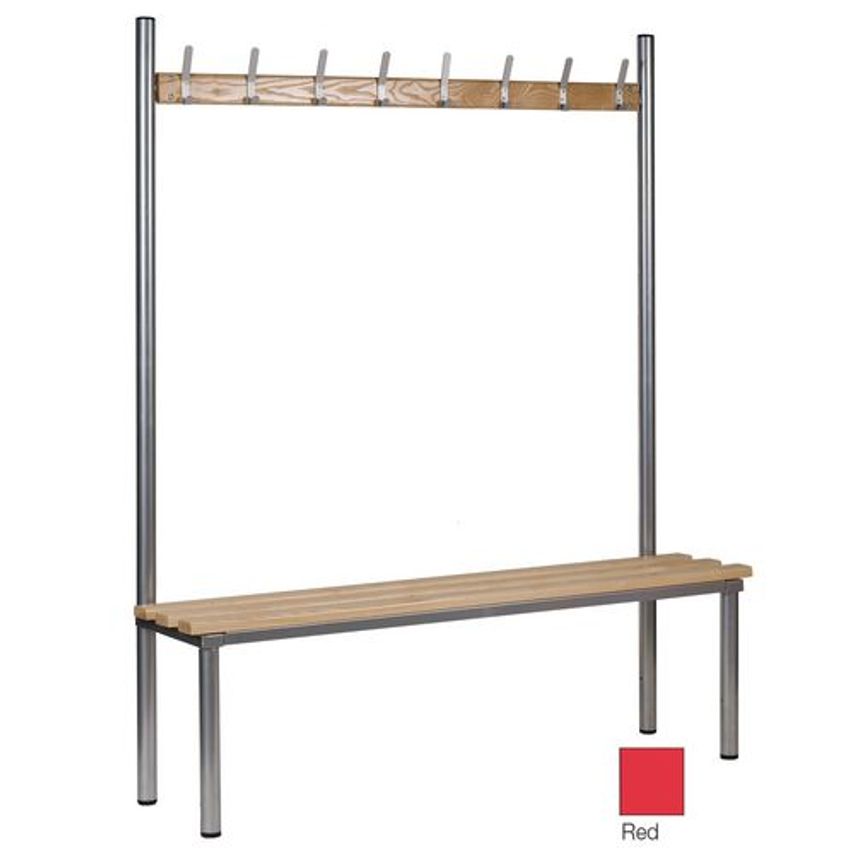 Slingsby Club Solo Changing Room Bench, Red 2500mm Wide x 400mm Deep With 12 Hoo