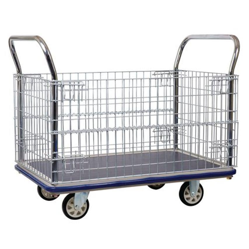 Slingsby Platform Truck With Chrome Mesh Panel Sides and Ends - 500kg Capacity