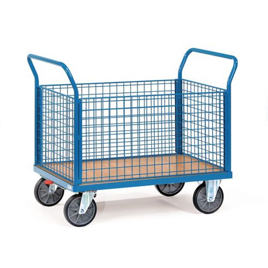 Platform Truck with Double Mesh Ends & Two Sides, Total Stop Brakes